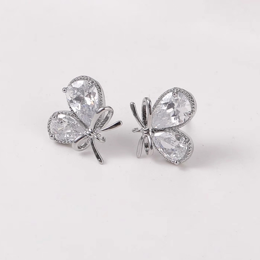 Butterfly Crystal Earrings 925 Sterling Silver Posts Dainty & Elegant